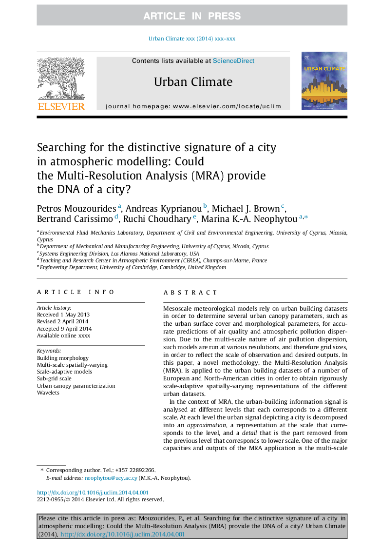 Searching for the distinctive signature of a city in atmospheric modelling: Could the Multi-Resolution Analysis (MRA) provide the DNA of a city?