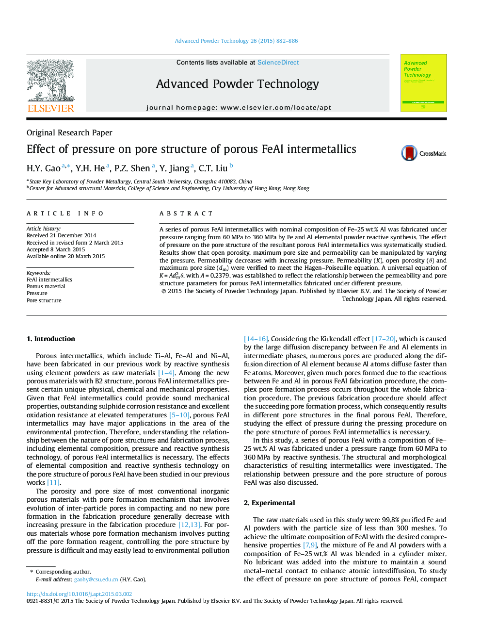 Effect of pressure on pore structure of porous FeAl intermetallics