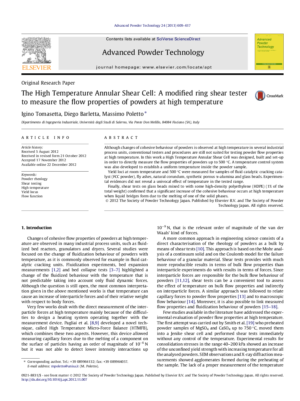 The High Temperature Annular Shear Cell: A modified ring shear tester to measure the flow properties of powders at high temperature