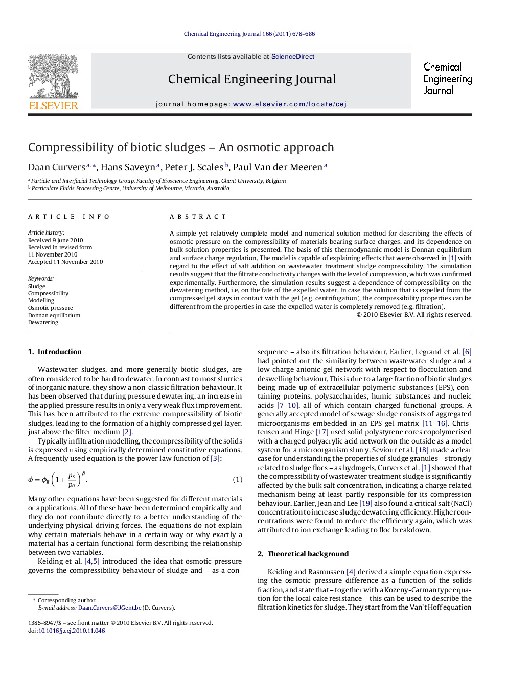 Compressibility of biotic sludges - An osmotic approach