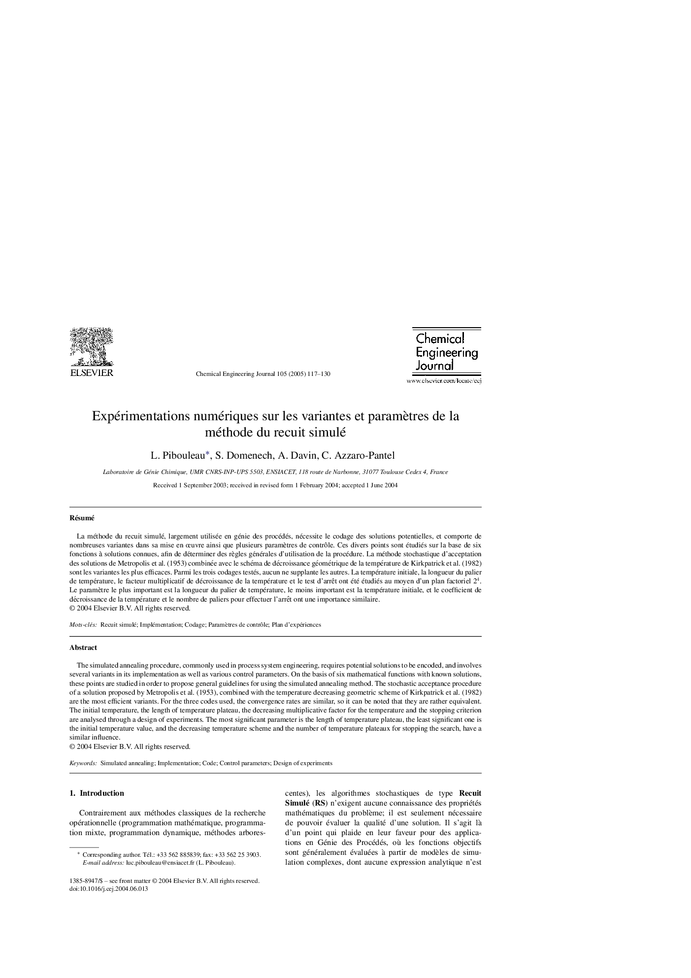 Expérimentations numériques sur les variantes et paramÃ¨tres de la méthode du recuit simulé