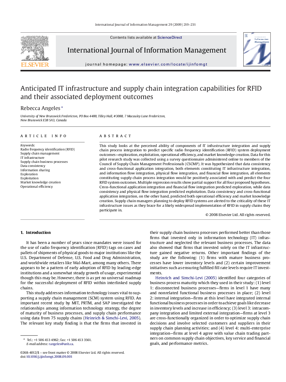 Anticipated IT infrastructure and supply chain integration capabilities for RFID and their associated deployment outcomes