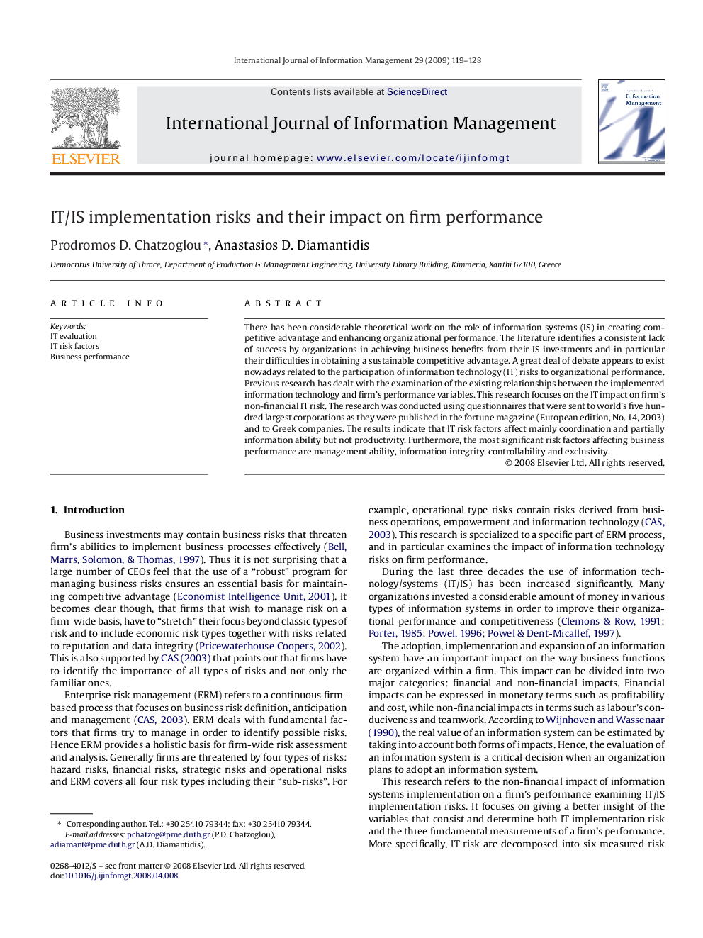 IT/IS implementation risks and their impact on firm performance