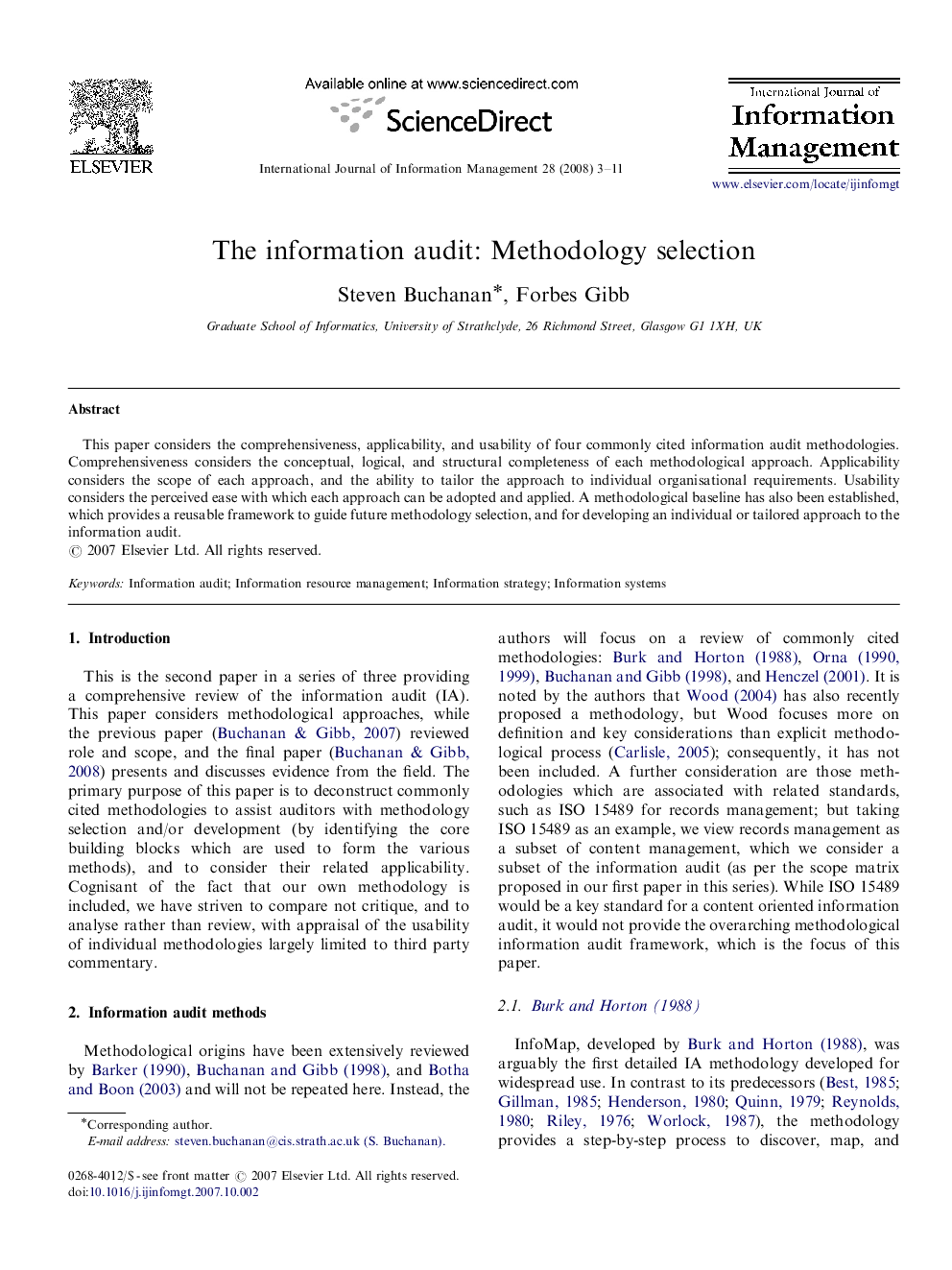 The information audit: Methodology selection