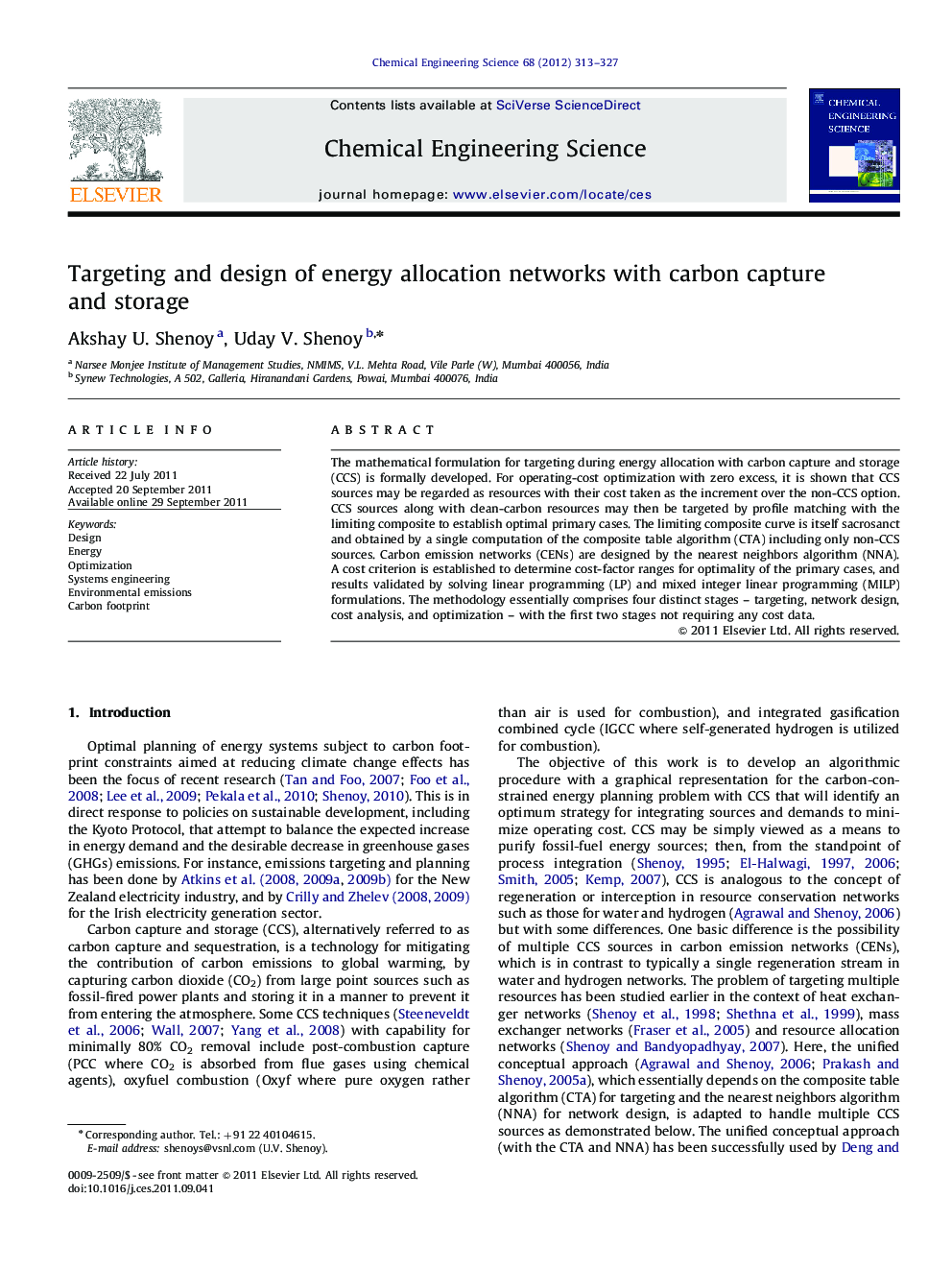 Targeting and design of energy allocation networks with carbon capture and storage