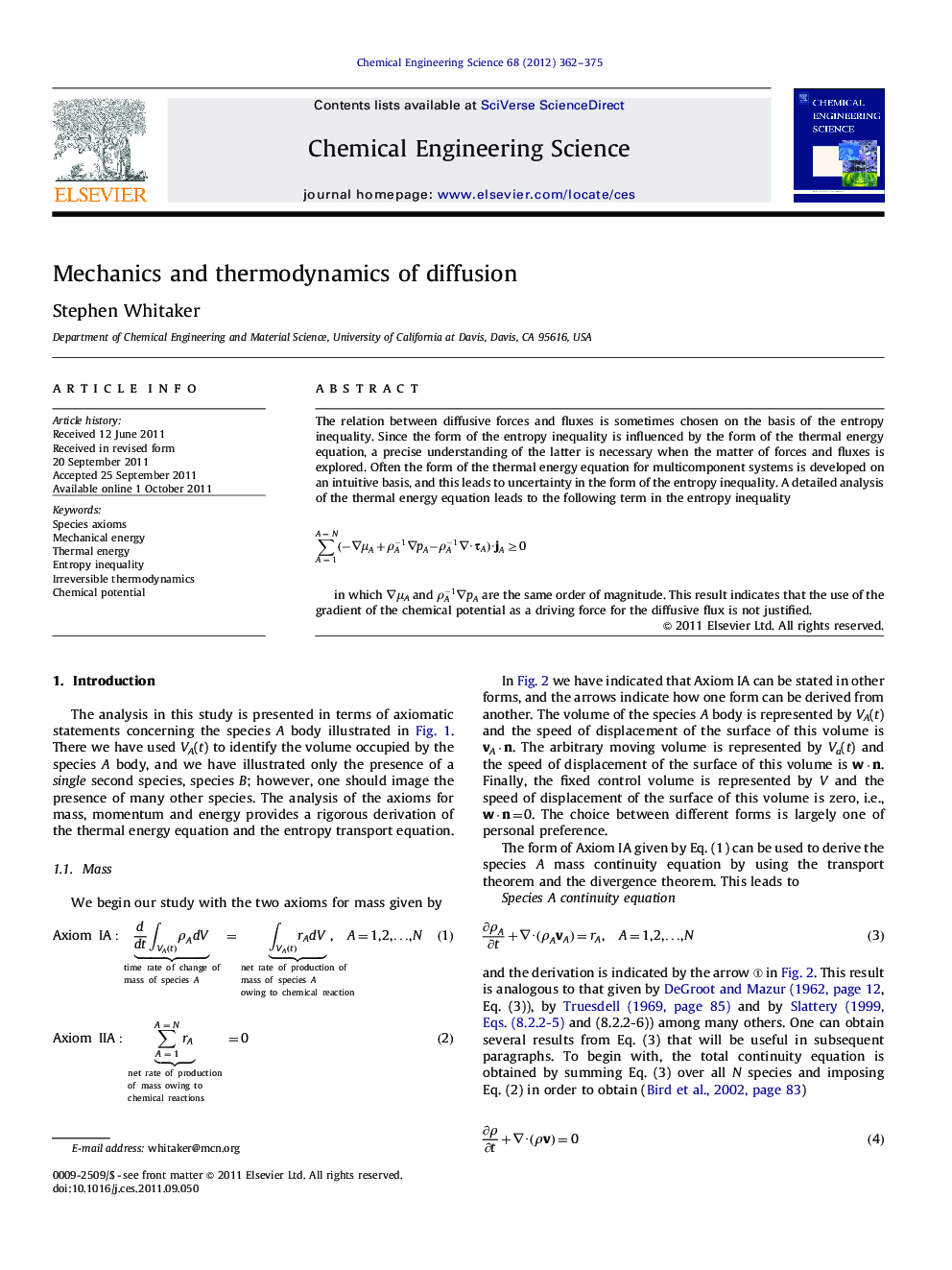 Mechanics and thermodynamics of diffusion