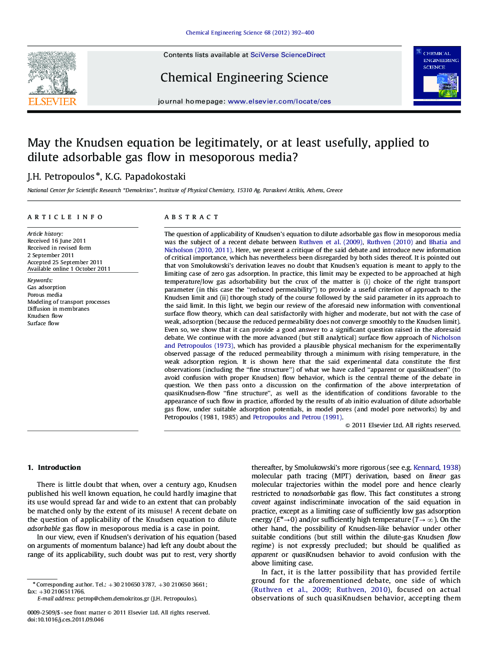 May the Knudsen equation be legitimately, or at least usefully, applied to dilute adsorbable gas flow in mesoporous media?