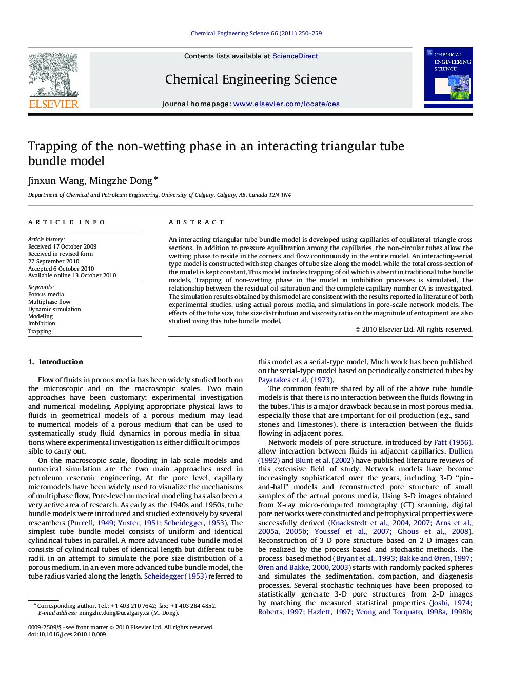 Trapping of the non-wetting phase in an interacting triangular tube bundle model