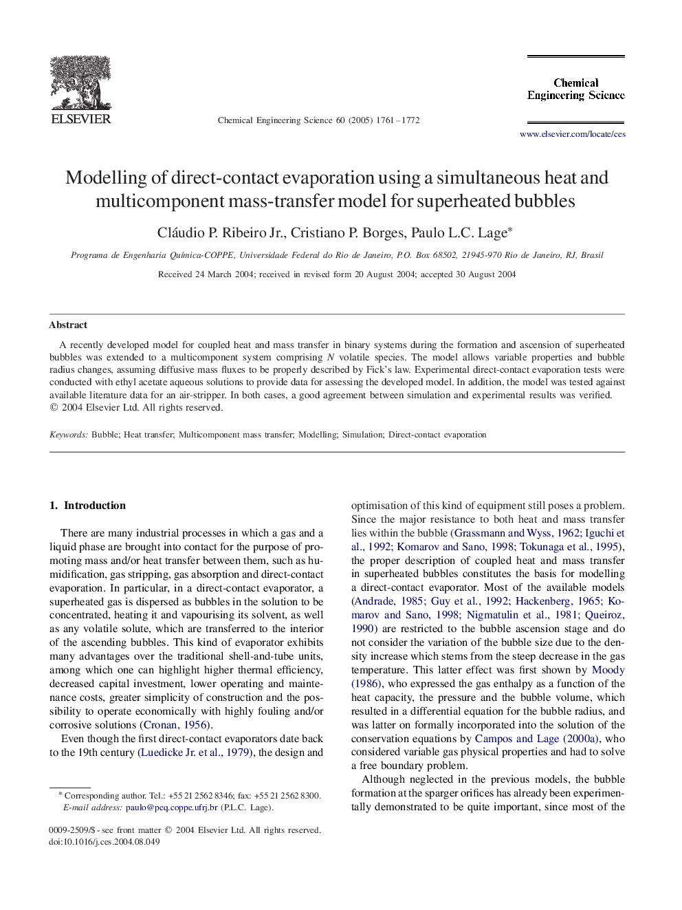 Modelling of direct-contact evaporation using a simultaneous heat and multicomponent mass-transfer model for superheated bubbles