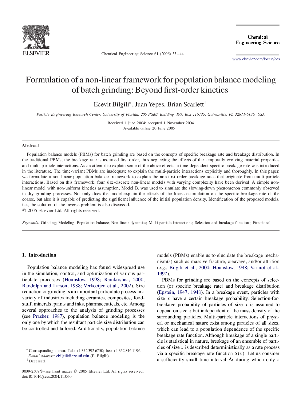 Formulation of a non-linear framework for population balance modeling of batch grinding: Beyond first-order kinetics