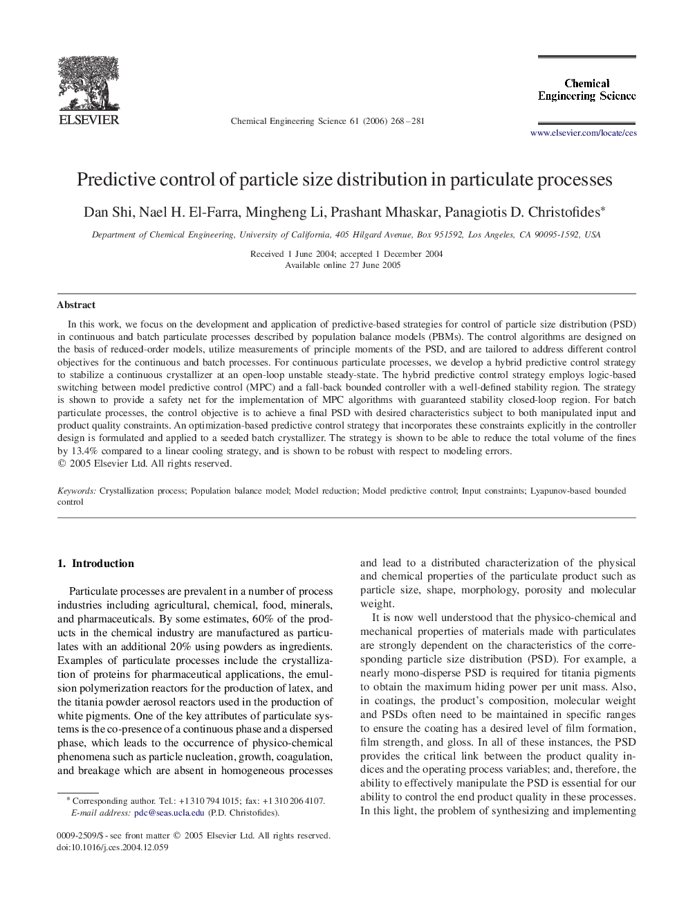 Predictive control of particle size distribution in particulate processes