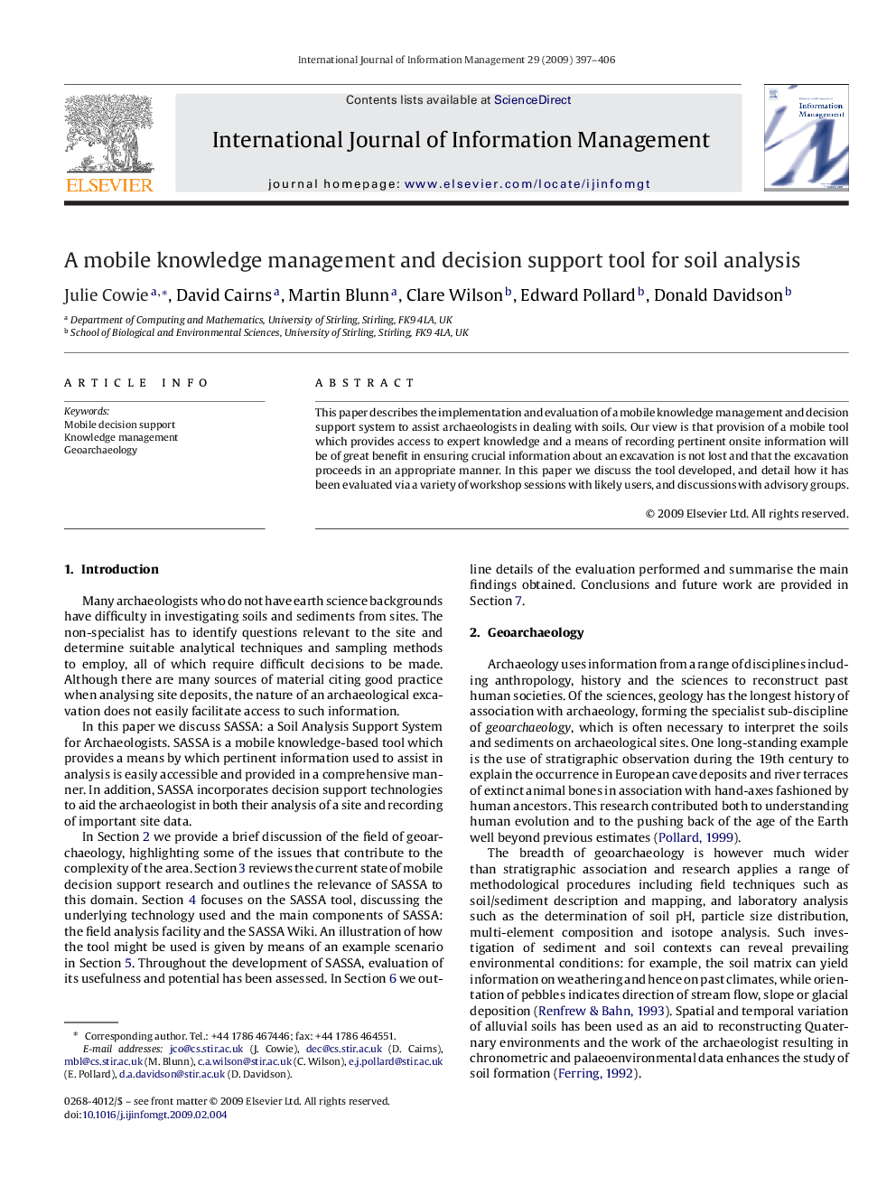 A mobile knowledge management and decision support tool for soil analysis