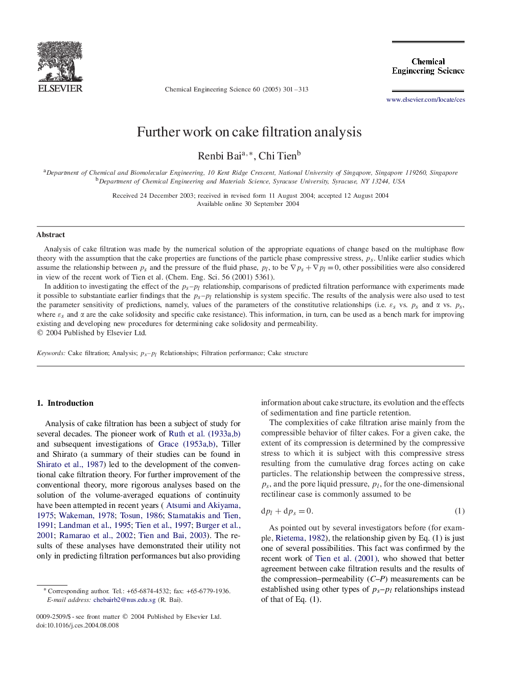 Further work on cake filtration analysis