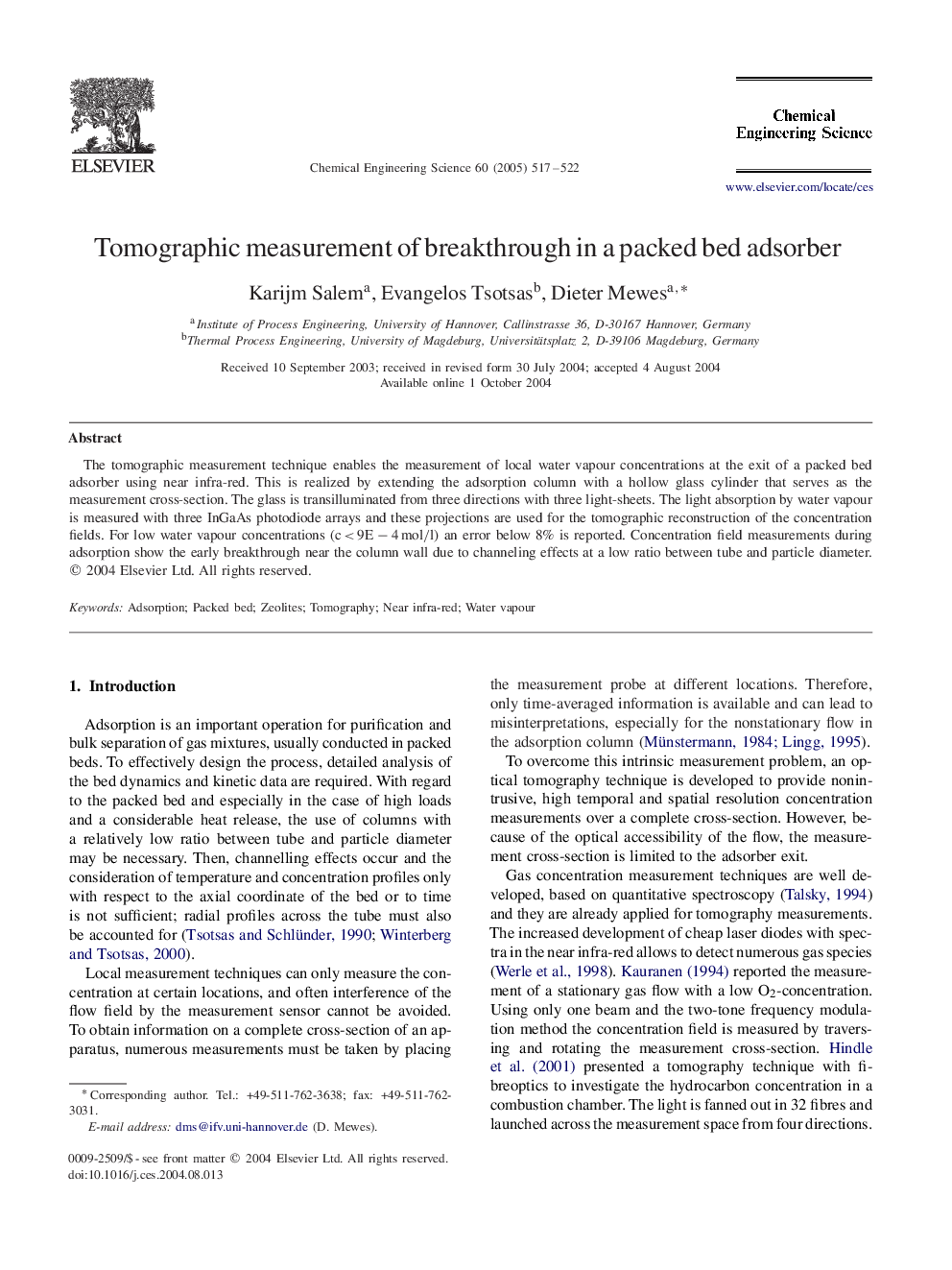 Tomographic measurement of breakthrough in a packed bed adsorber