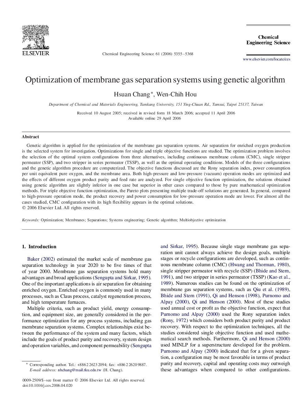 Optimization of membrane gas separation systems using genetic algorithm