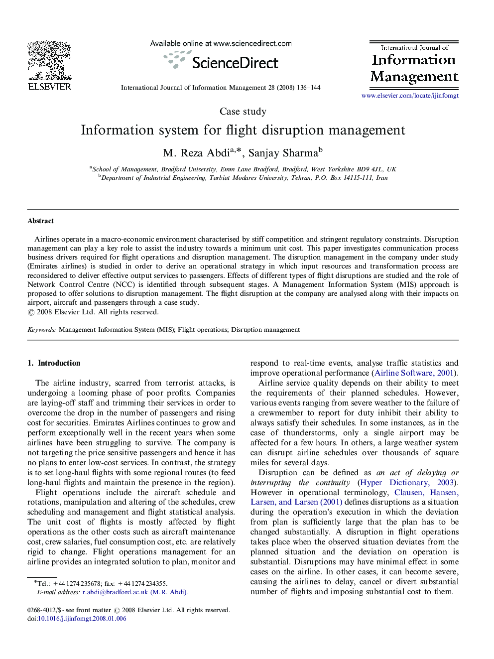 Information system for flight disruption management