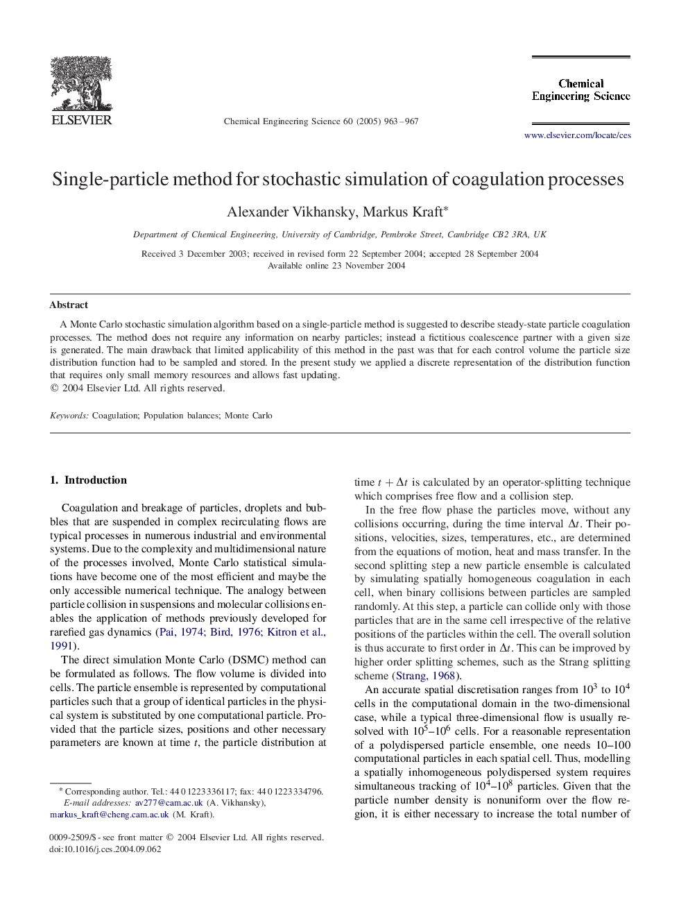 Single-particle method for stochastic simulation of coagulation processes