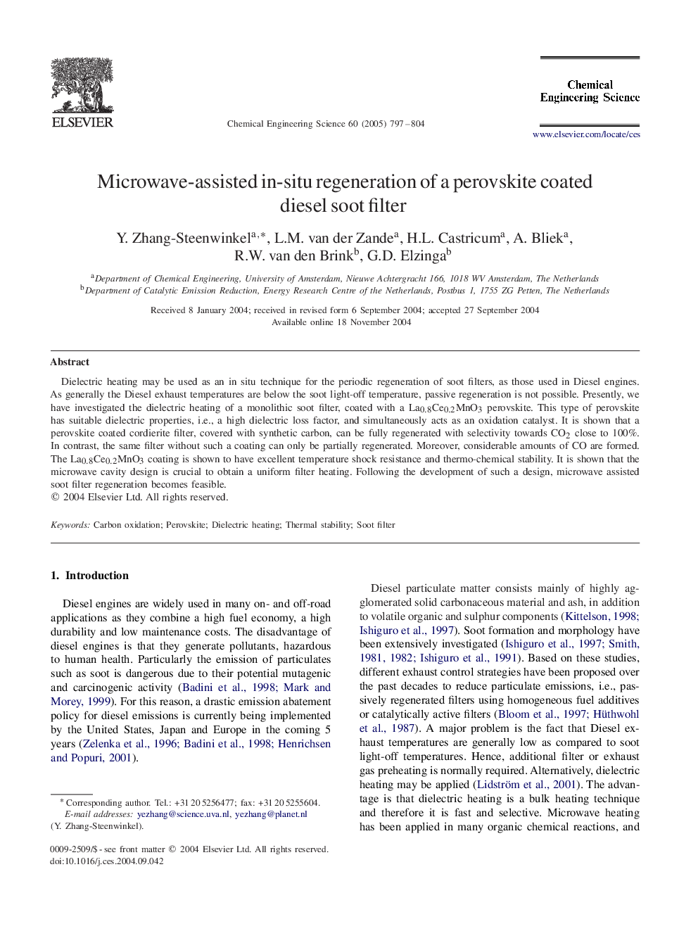 Microwave-assisted in-situ regeneration of a perovskite coated diesel soot filter