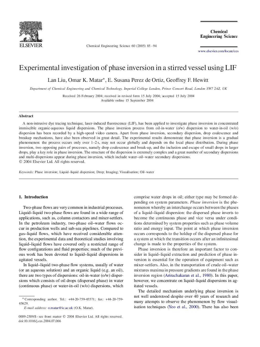 Experimental investigation of phase inversion in a stirred vessel using LIF