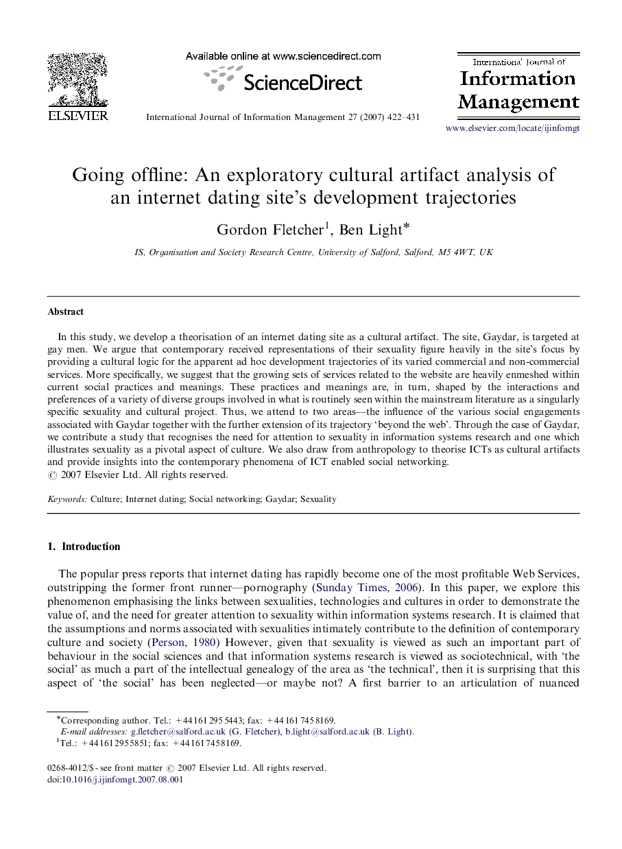 Going offline: An exploratory cultural artifact analysis of an internet dating site's development trajectories