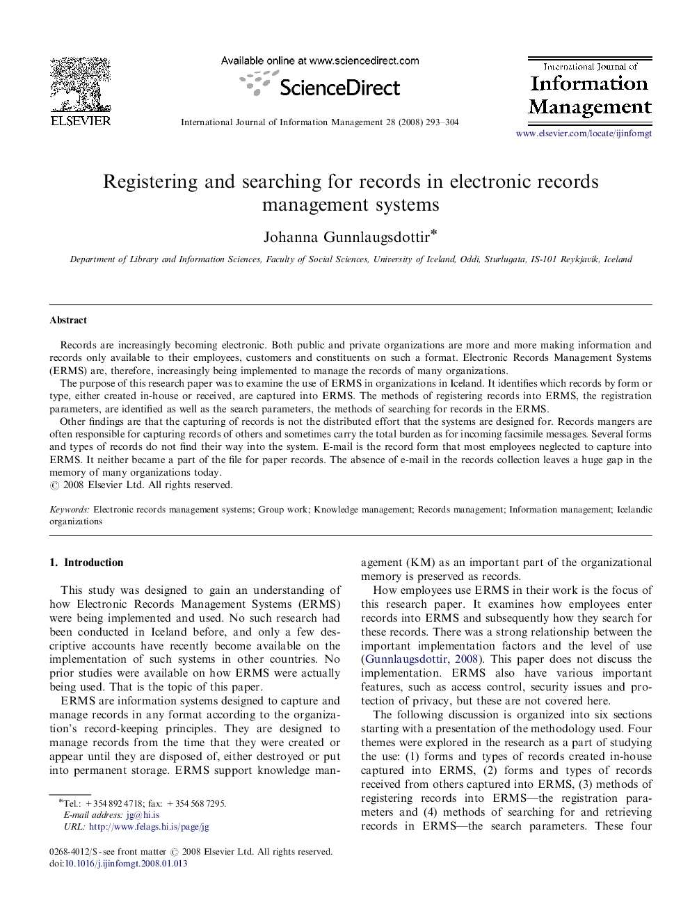 Registering and searching for records in electronic records management systems