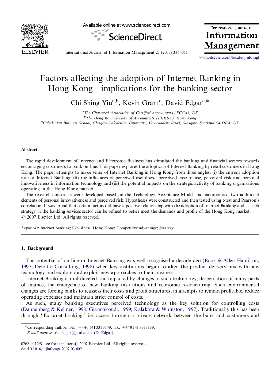 Factors affecting the adoption of Internet Banking in Hong Kong—implications for the banking sector