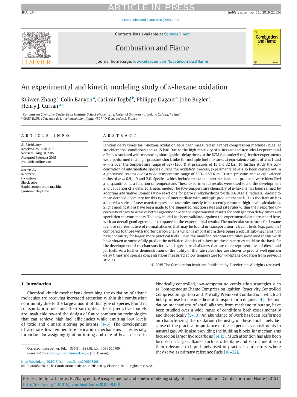 An experimental and kinetic modeling study of n-hexane oxidation