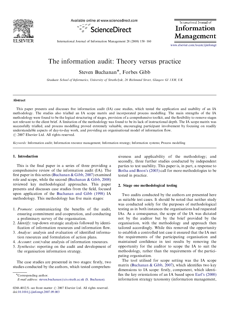 The information audit: Theory versus practice