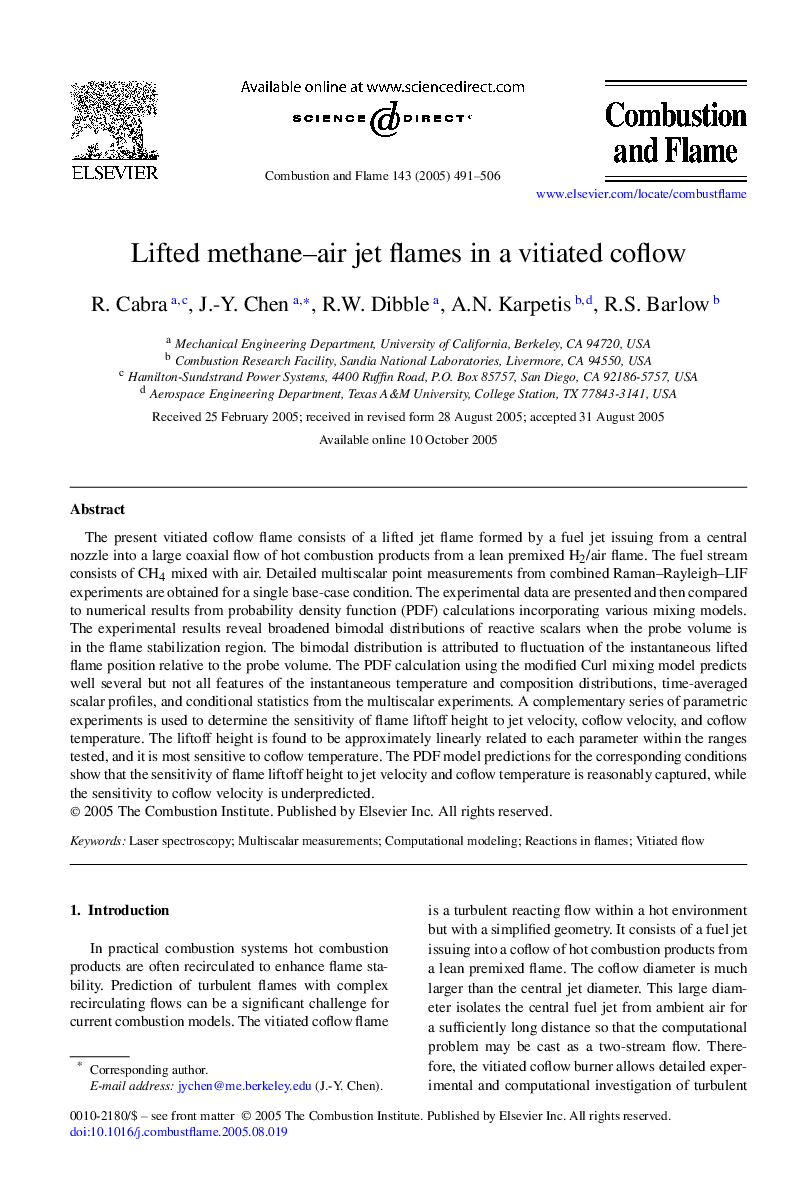 Lifted methane-air jet flames in a vitiated coflow