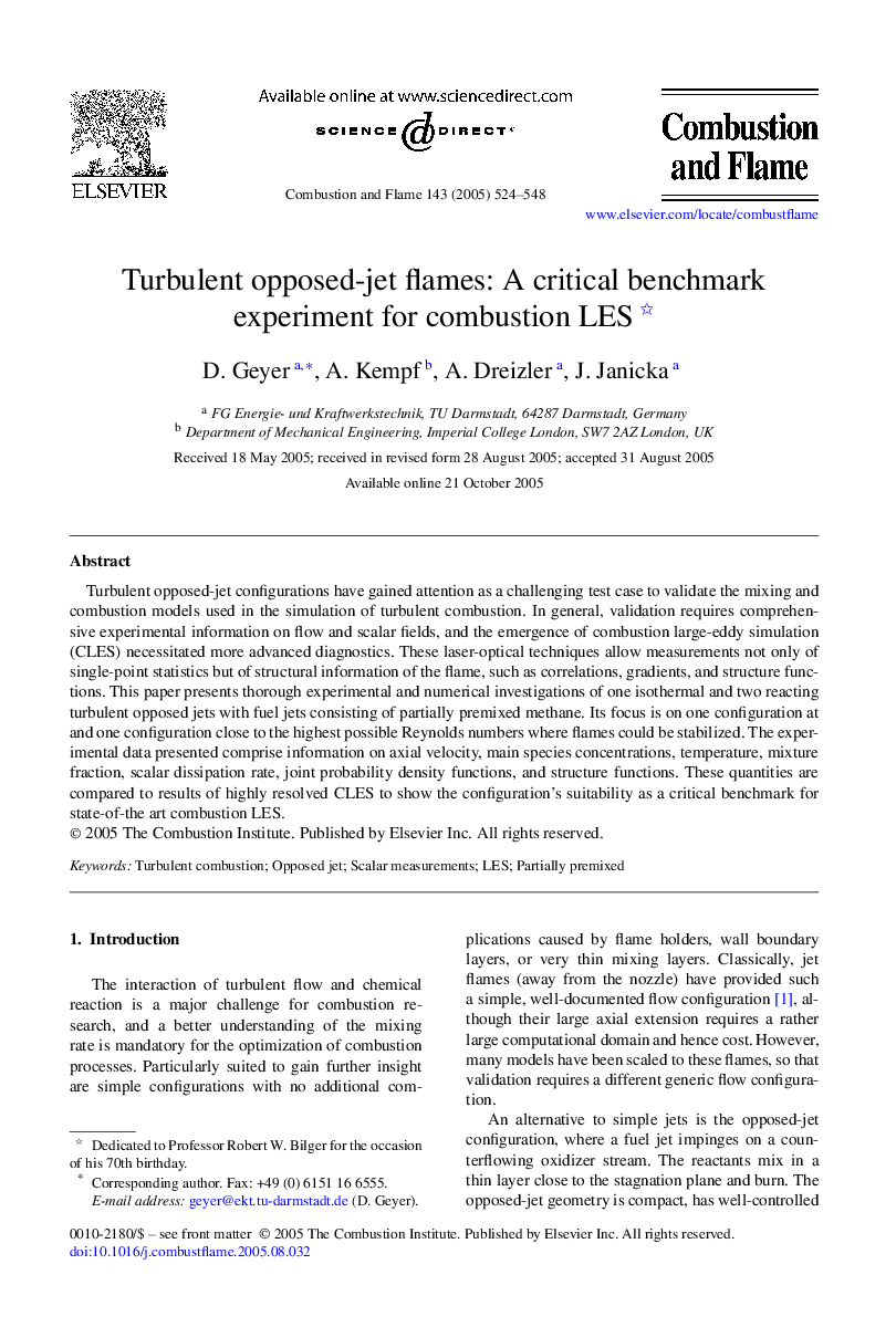 Turbulent opposed-jet flames: A critical benchmark experiment for combustion LES