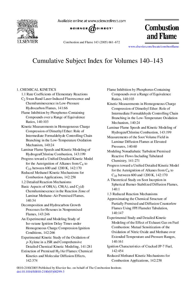 Cumulative Subject Index for Volumes 140-143