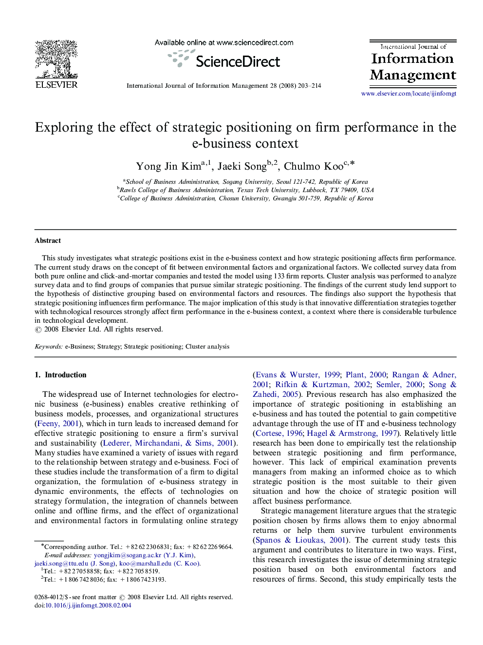 Exploring the effect of strategic positioning on firm performance in the e-business context