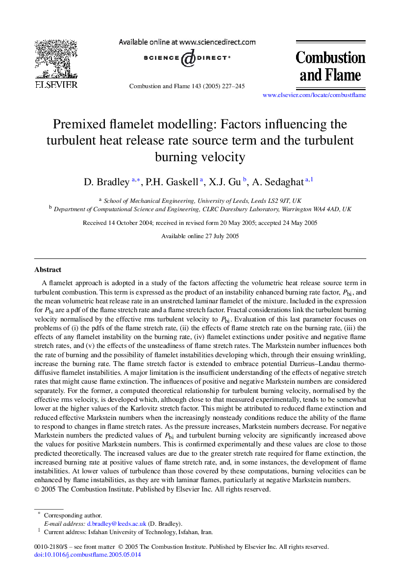 Premixed flamelet modelling: Factors influencing the turbulent heat release rate source term and the turbulent burning velocity