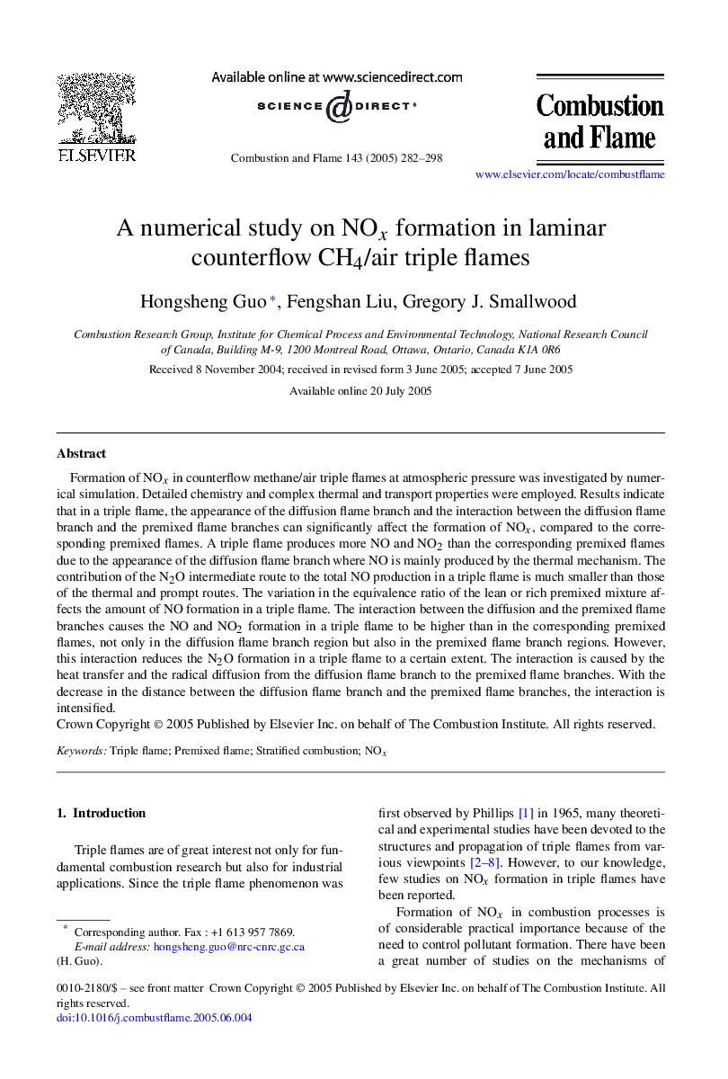 A numerical study on NOx formation in laminar counterflow CH4/air triple flames