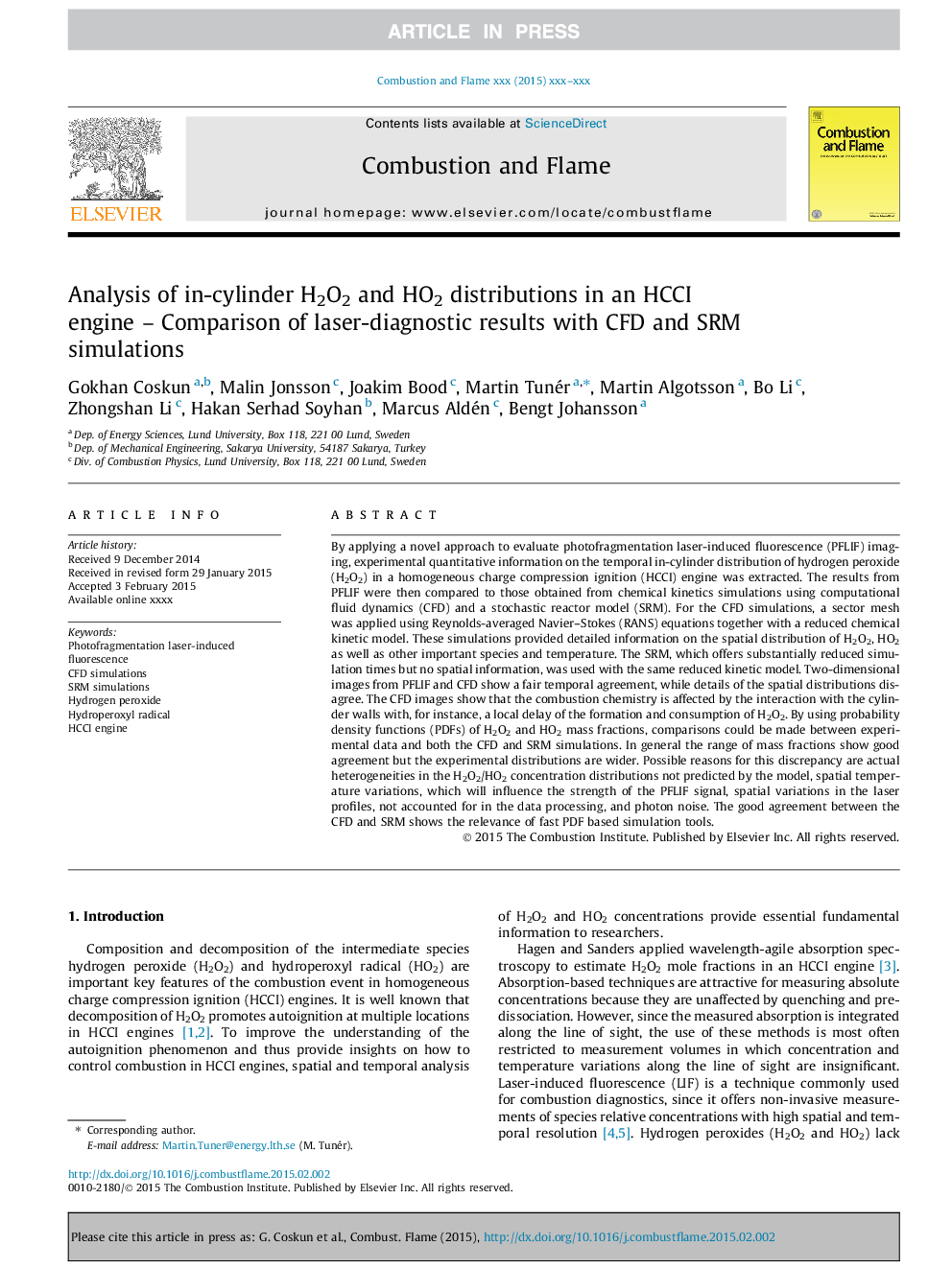 Analysis of in-cylinder H2O2 and HO2 distributions in an HCCI engine - Comparison of laser-diagnostic results with CFD and SRM simulations