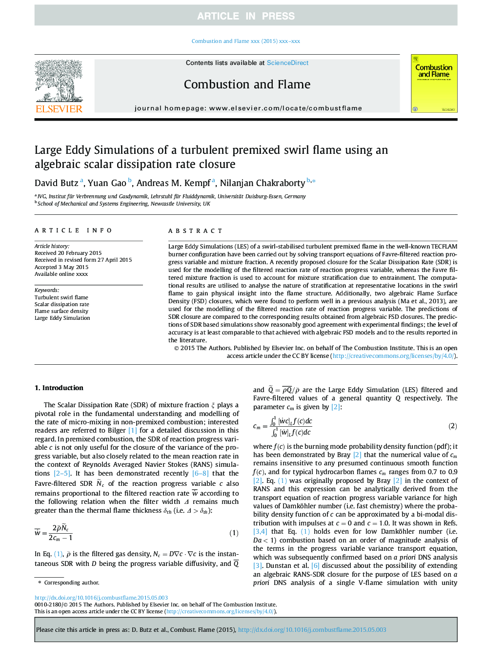 Large Eddy Simulations of a turbulent premixed swirl flame using an algebraic scalar dissipation rate closure