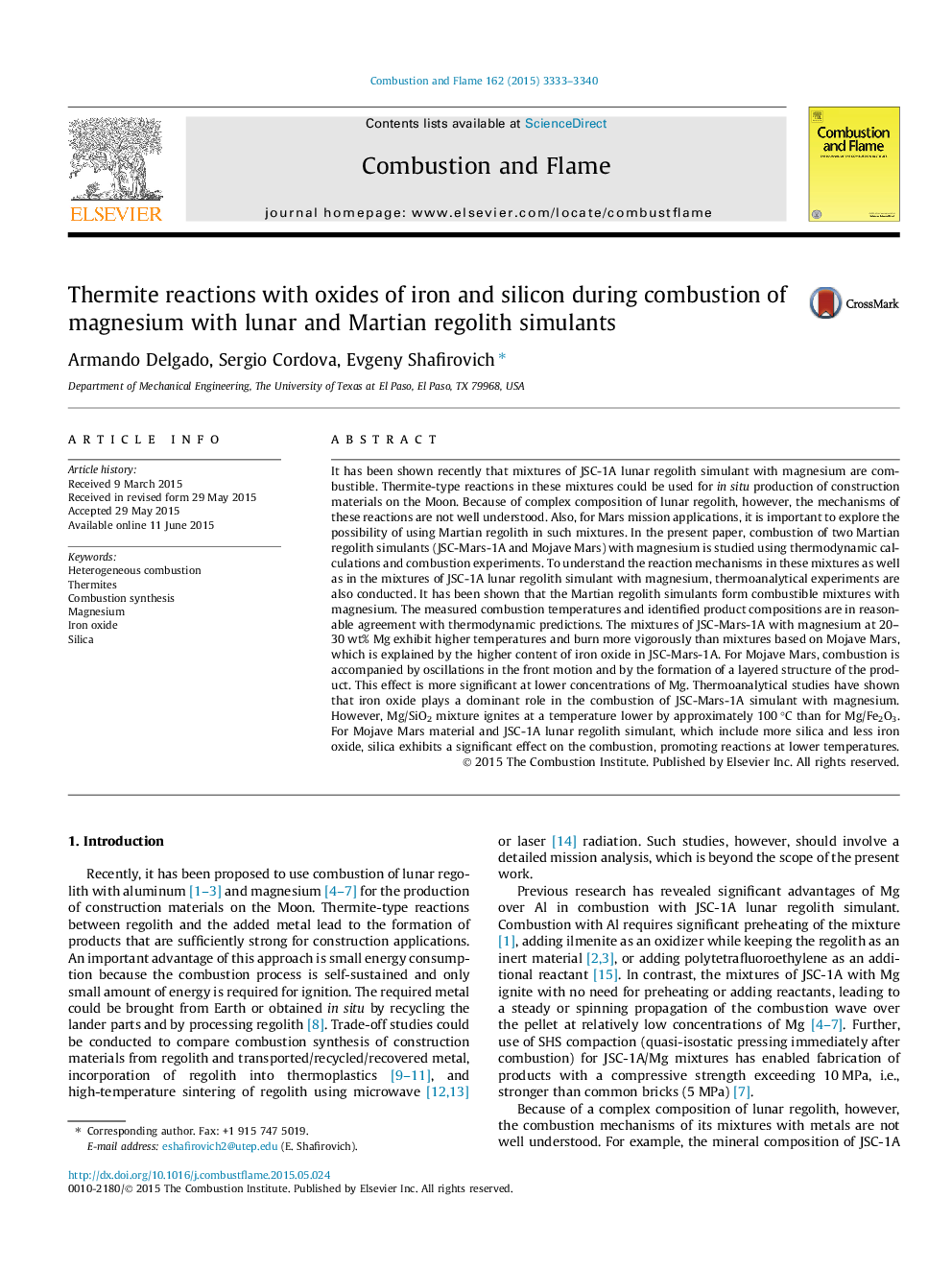 Thermite reactions with oxides of iron and silicon during combustion of magnesium with lunar and Martian regolith simulants