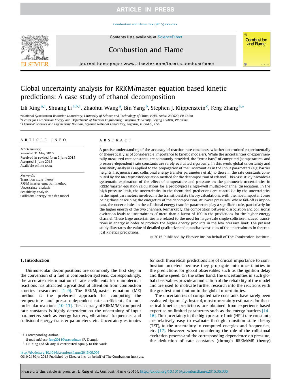 Global uncertainty analysis for RRKM/master equation based kinetic predictions: A case study of ethanol decomposition