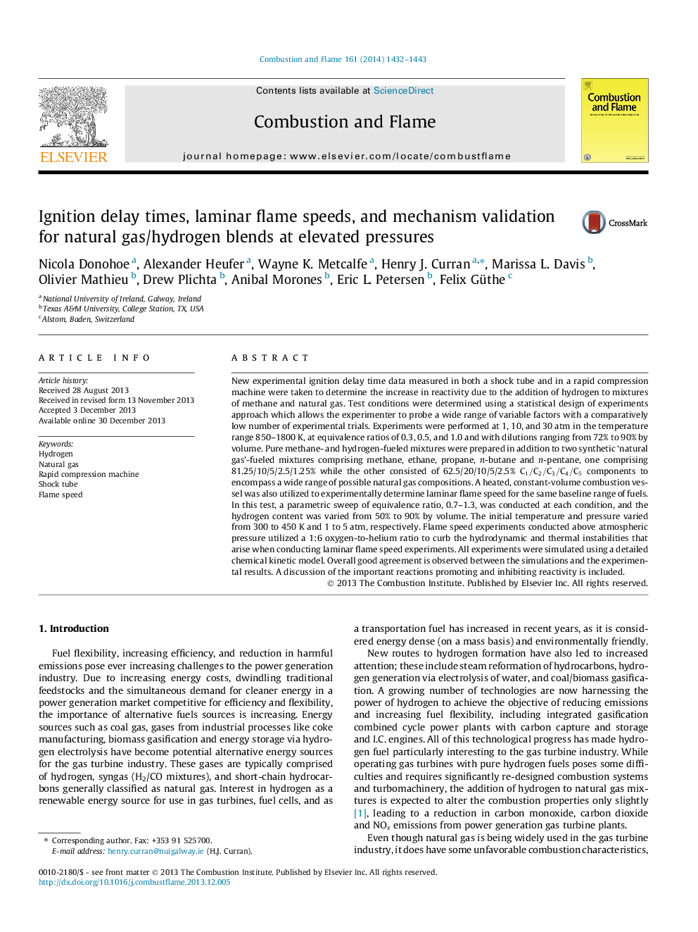 Ignition delay times, laminar flame speeds, and mechanism validation for natural gas/hydrogen blends at elevated pressures