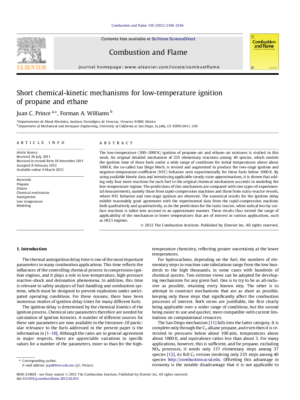 Short chemical-kinetic mechanisms for low-temperature ignition of propane and ethane