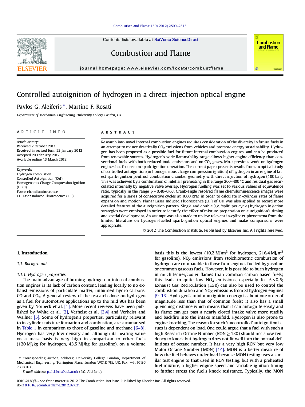 Controlled autoignition of hydrogen in a direct-injection optical engine