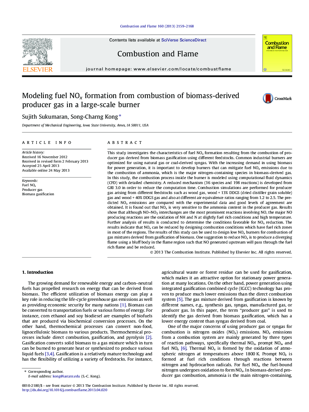 Modeling fuel NOx formation from combustion of biomass-derived producer gas in a large-scale burner