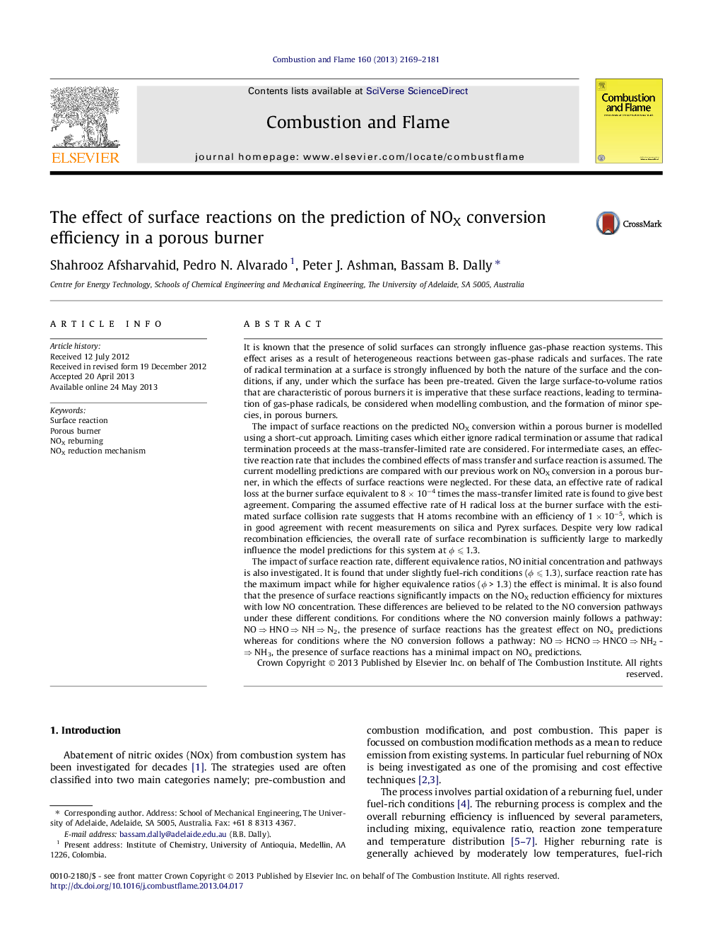 The effect of surface reactions on the prediction of NOX conversion efficiency in a porous burner