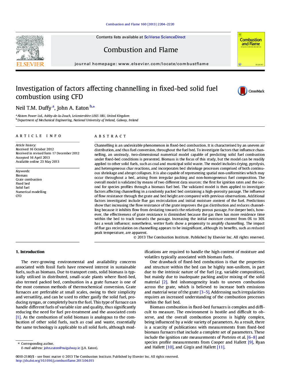 Investigation of factors affecting channelling in fixed-bed solid fuel combustion using CFD