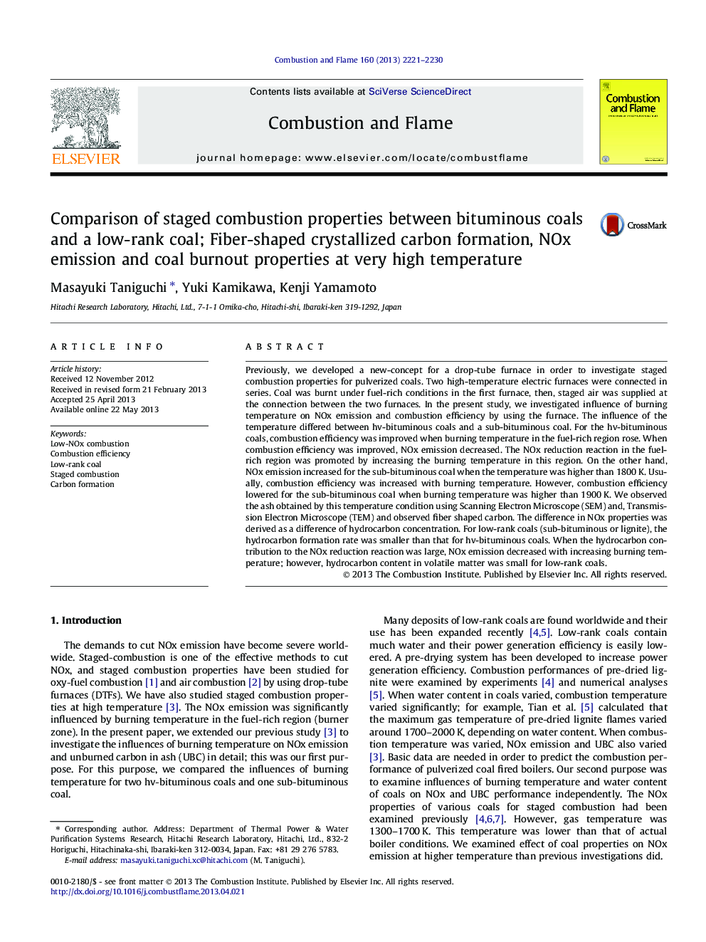 Comparison of staged combustion properties between bituminous coals and a low-rank coal; Fiber-shaped crystallized carbon formation, NOx emission and coal burnout properties at very high temperature