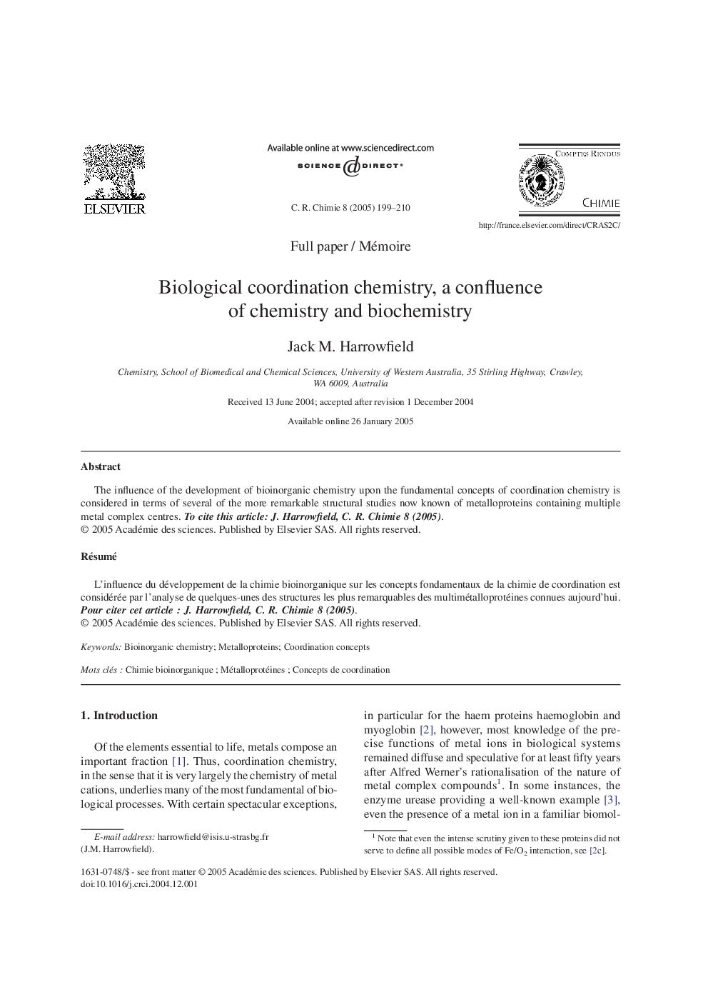 Biological coordination chemistry, a confluence of chemistry and biochemistry