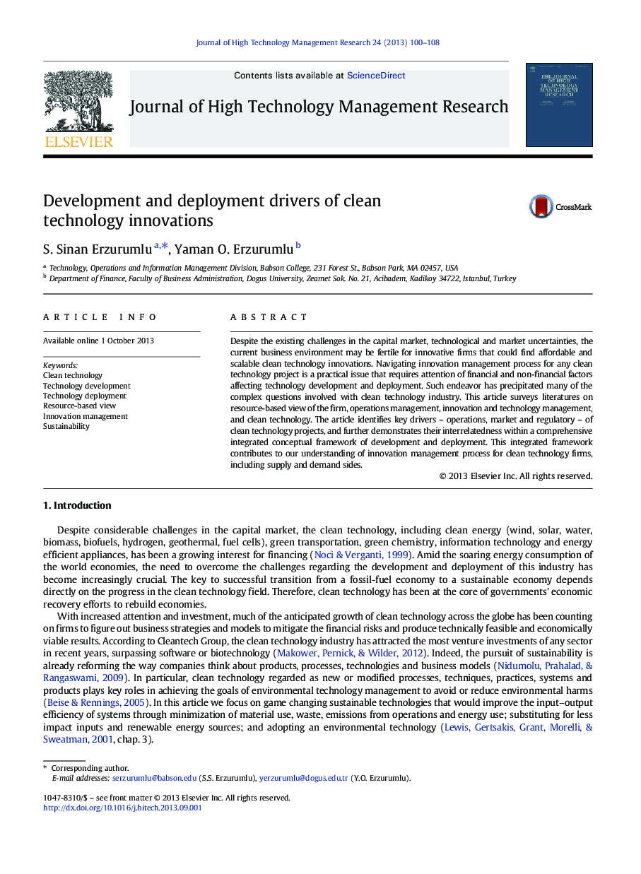 Development and deployment drivers of clean technology innovations