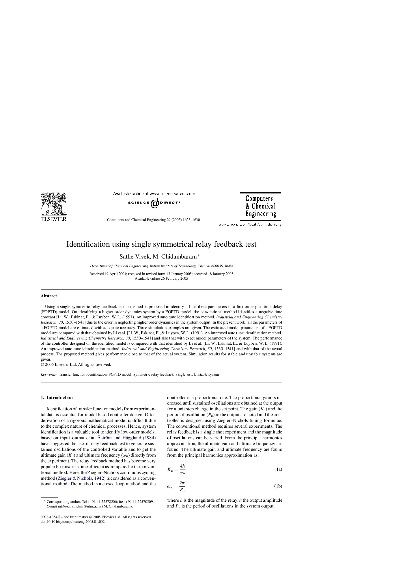 Identification using single symmetrical relay feedback test