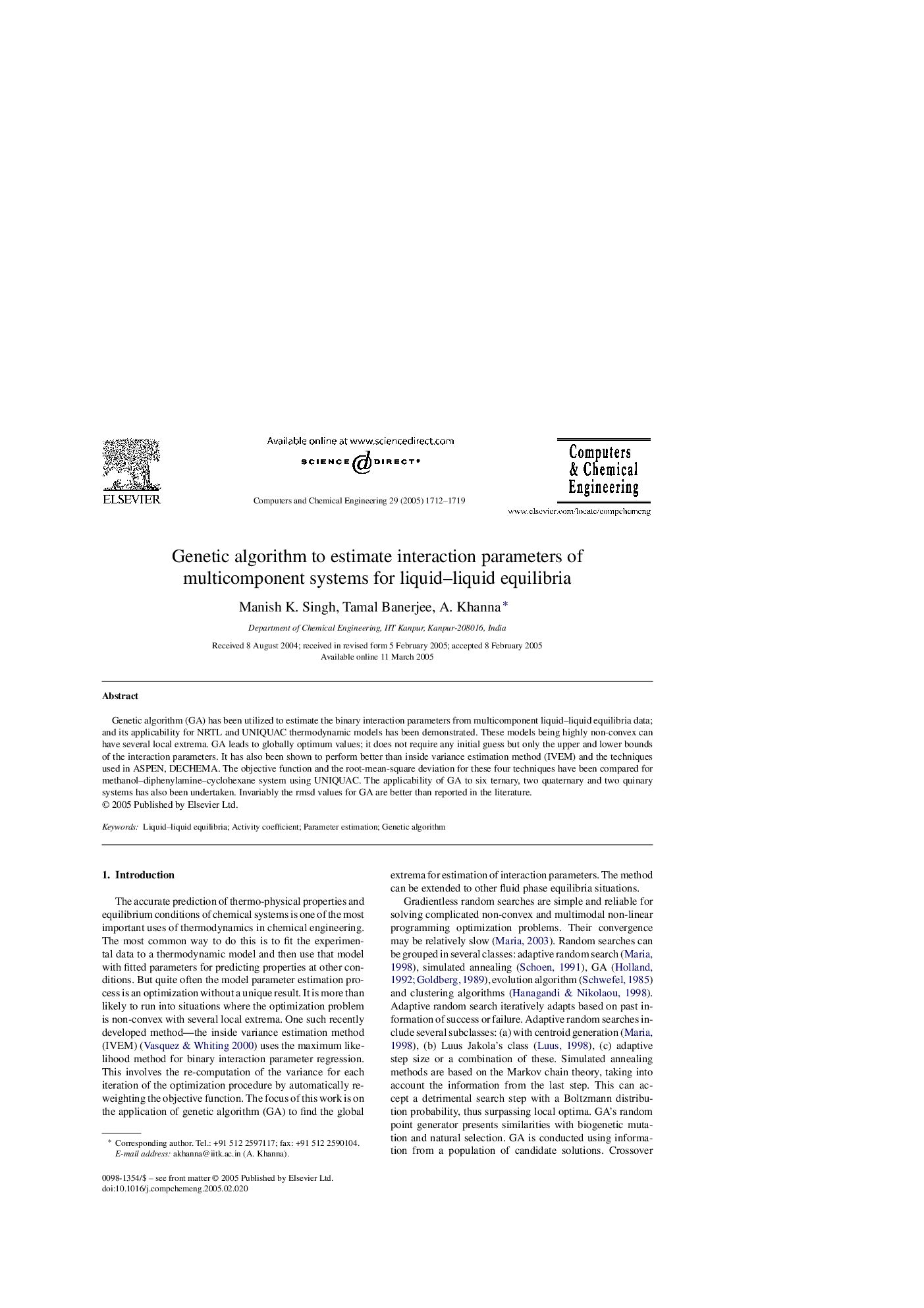 Genetic algorithm to estimate interaction parameters of multicomponent systems for liquid-liquid equilibria