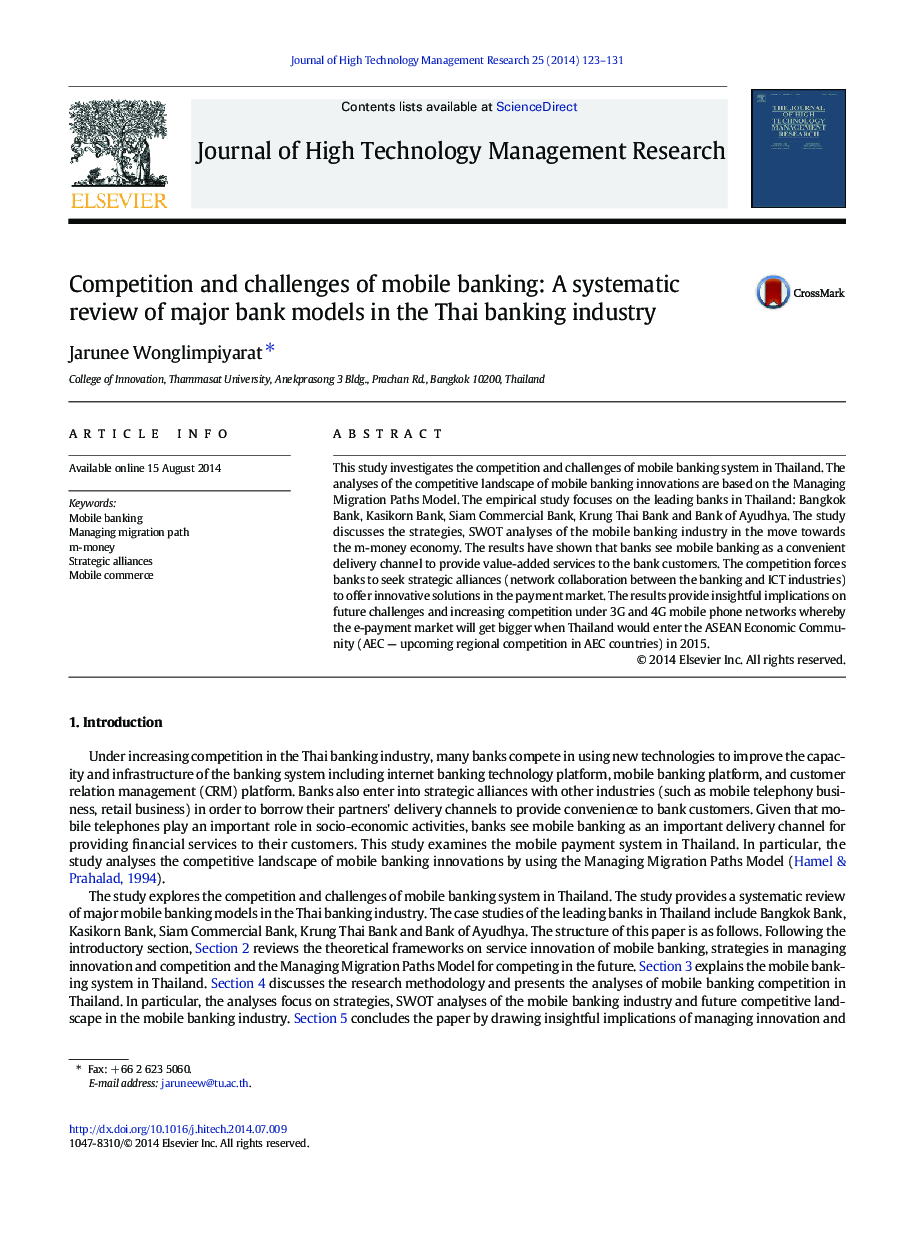 Competition and challenges of mobile banking: A systematic review of major bank models in the Thai banking industry